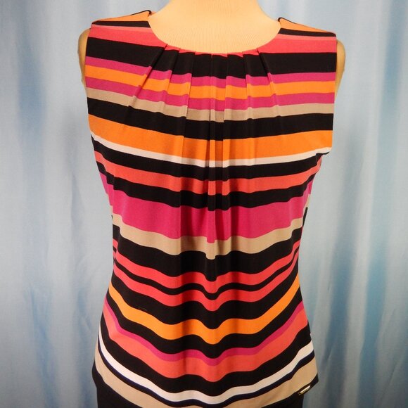 Calvin Klein Multicolored Pleated Neck Sleeveless Career Top Size Medium EUC - Picture 2 of 11